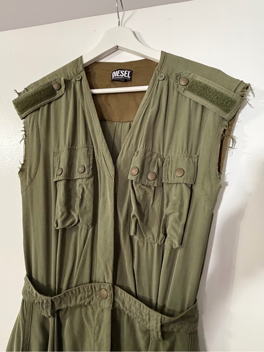 Diesel Olive Green Military-Style Sleeveless Dress